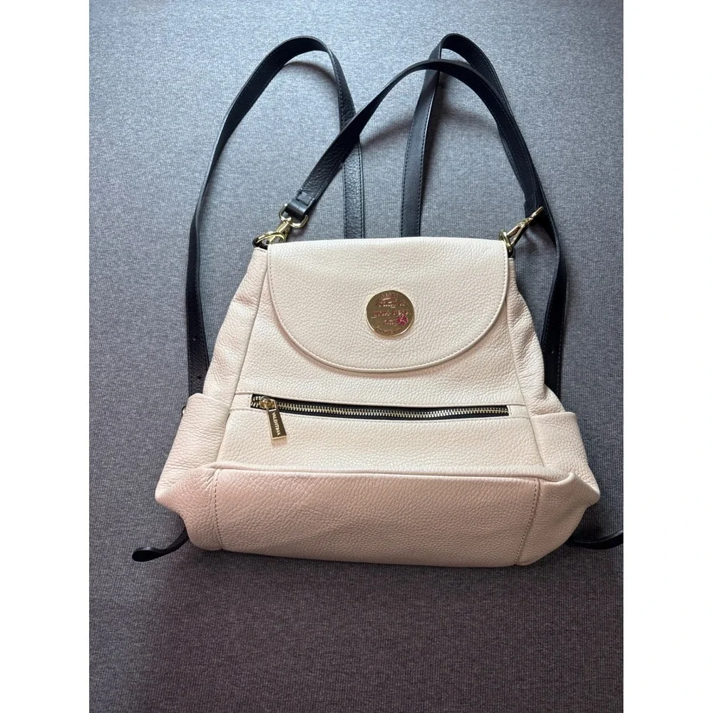 Valentina‎ Italian Pebbled Leather Convertible Backpack Shoulder Bag Cream Black